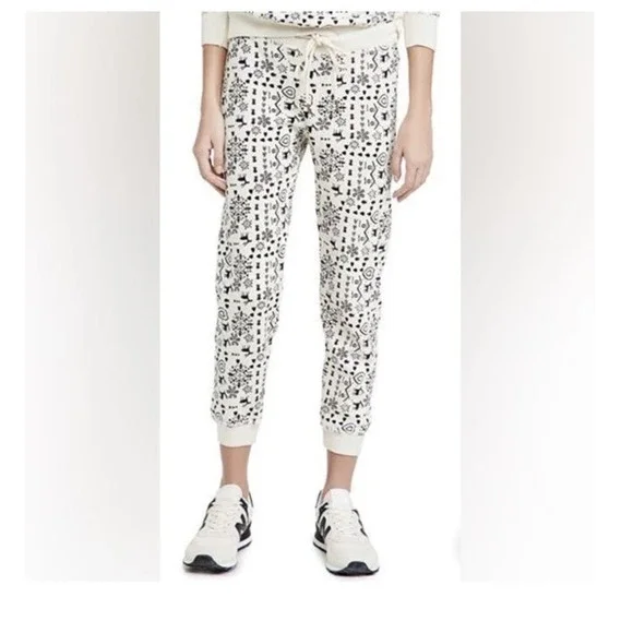 The Great. The Cropped Washed White Folk Print Sweatpants Sz 2/Lg